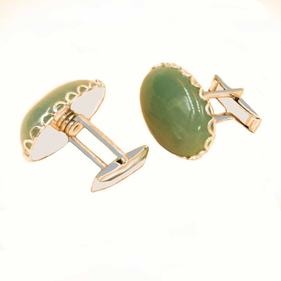 GREEN AVENTURINE OVAL CUFFLINKS - McGTGS1 - Picture 3 of 3